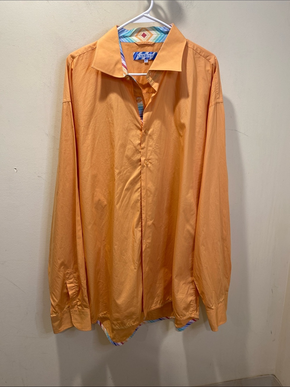 Lanzino Men's Orange Button-Up L9ng Sleeves  Shirt 4XL